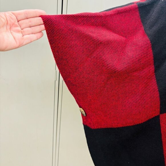 Orange Fashion Village Open Front Poncho Sleeveless Button Closure O/S Red Black - Picture 7 of 12